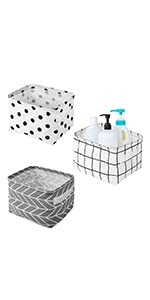 3 Pieces Small Fabric Storage Baskets, Waterproof Bathroom Storage Baskets Collapsible Square Storage Boxes with Handles Shelf Basket Organizer Bins for Bathroom Makeup Cupboards Kitchen