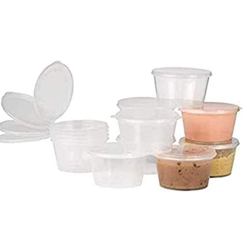 50 X 2oz Sauce Pots with Hinged Lids Round Food Containers Deli Pots SauceTubs 50-Round Containers Clear