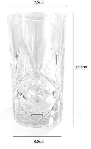 350ml Crystallised Glasses - Set of 6 | Highball Hi Ball Tumblers | Crystal Drinking Glasses | For Cocktails & Soft Drinks | Vintage Glassware | M&W