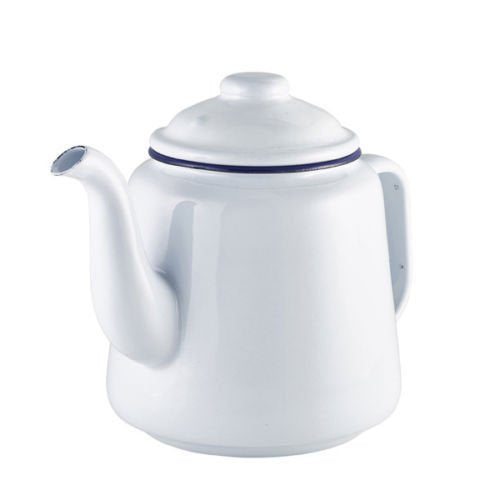 14cm FALCON ENAMEL TEAPOT TEA POT 3 PINTS 1.5L TRADITIONAL OLD STYLE CAMPING (White)