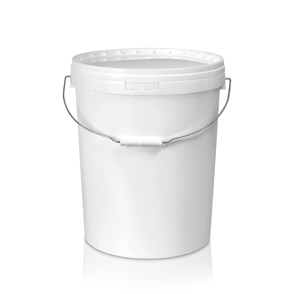 25 LITRE PLASTIC BUCKET WITH LID AND METAL HANDLE, HARD WEARING BUCKET