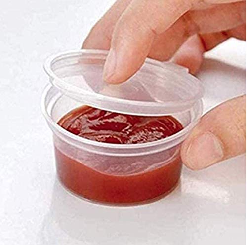 50 X 2oz Sauce Pots with Hinged Lids Round Food Containers Deli Pots SauceTubs 50-Round Containers Clear