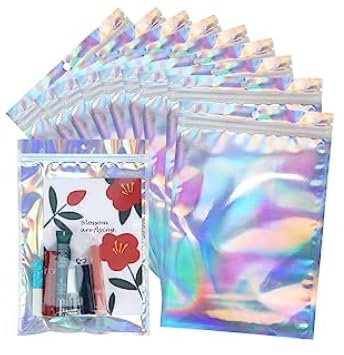 20x30cm Zip Lock Bags, Large Holographic Mylar Foil Ziplock Food Storage Bags Sealable Packaging Gift Pouch for Candy Cookies Jewellery Lash Lip Gloss Sample(Pack of 50) 20x30cm,50PCS