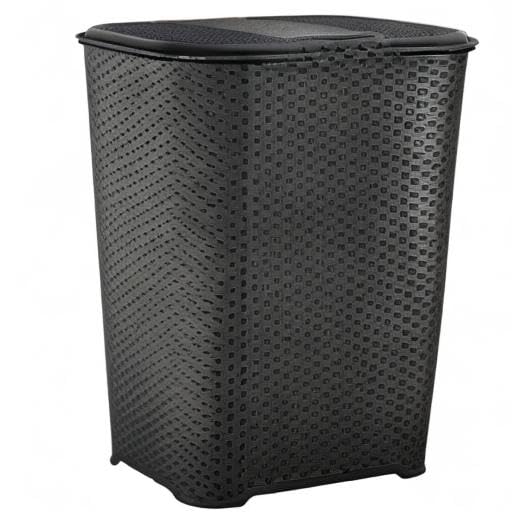 (Set of 2) 65L Litre Laundry Basket with Flip Lid Knit Design Plastic Hamper Washing Baskets Freestanding Sturdy Tall Laundry Sorter Bin Storage Basket Linen Clothes Laundry Hamper Box (Black) Black