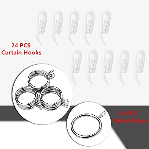 24 Set Metal Curtain Rings Drapery Curtain Hanging Rings with Plastic Curtain Hooks for Curtains and Rods, 30 mm Internal Diameter