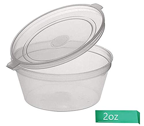 50 X 2oz Sauce Pots with Hinged Lids Round Food Containers Deli Pots SauceTubs 50-Round Containers Clear