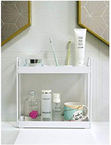 2-Tier Bathroom Countertop Organiser Vanity Tray Cosmetic & Makeup Storage Kitchen Spice Rack Standing Shelf, White