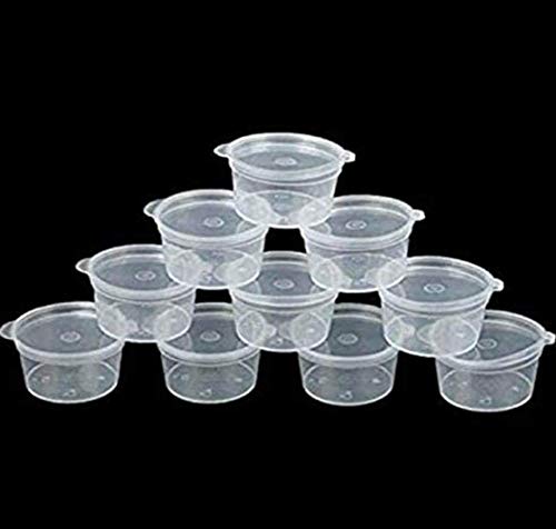 50 X 2oz Sauce Pots with Hinged Lids Round Food Containers Deli Pots SauceTubs 50-Round Containers Clear