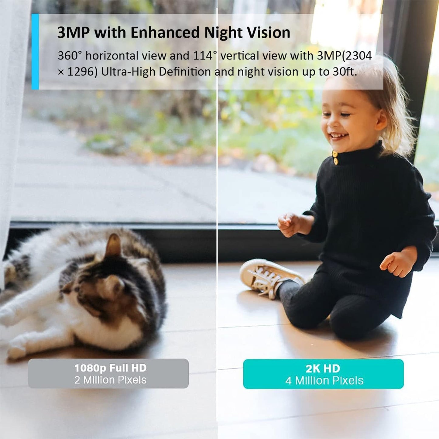 2K 3MP Pan Tilt Security Camera, Baby/Pet Dog AI Monitor, Smart Motion Detection & Tracking,2-Way Audio, Night Vision, Cloud & SD Card Storage, Works with Alexa & Google Home( C210)