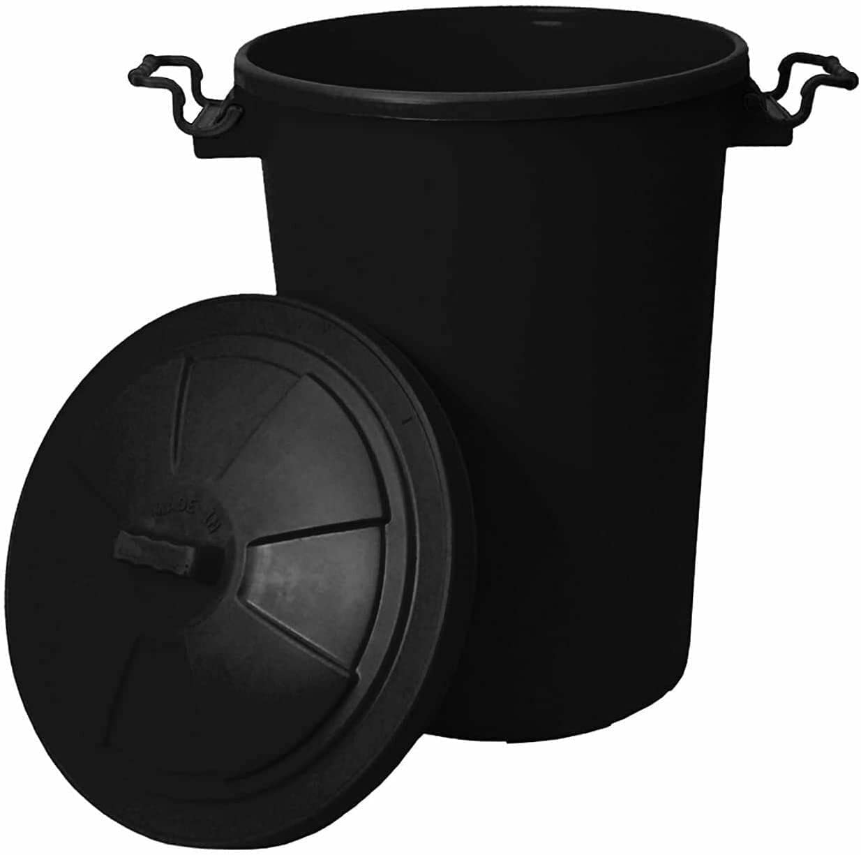 (Set of 2) - 50L Black Litre Heavy Duty Plastic Clip Lock Lid Bin Bright Colour Bins Indoor or Outdoor Rubbish, Dustbin, Trash Can, Waste or Storage of Animal Feed For Home and Garden.