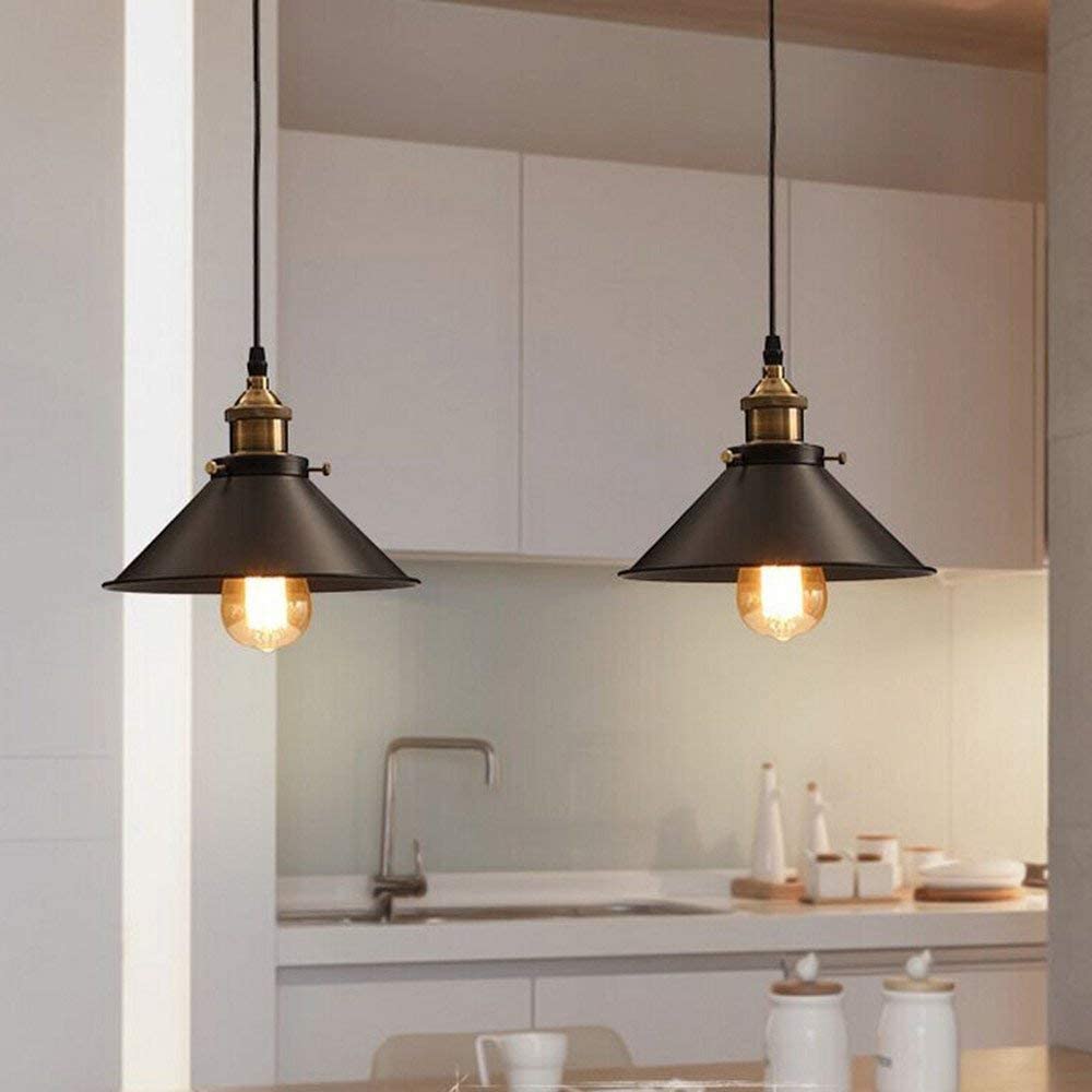 2 Pack Vintage Industrial Black Pendant Light for Kitchen Island, Retro Chandeliers Fixtures E26 E27 Base, Hanging Ceiling Light Lamp Fixture, Bar Lights Hanging