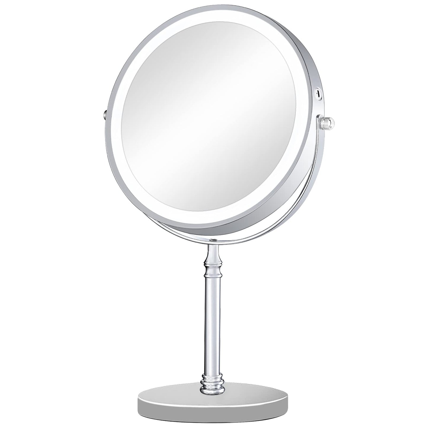 8in Rechargeable Lighted Makeup Mirror with 3 Color Lights Dimmable Double Sided 1X/10X Magnifying Mirror Touch Screen