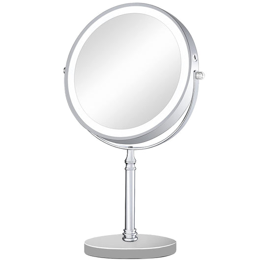 8in Rechargeable Lighted Makeup Mirror with 3 Color Lights Dimmable Double Sided 1X/10X Magnifying Mirror Touch Screen