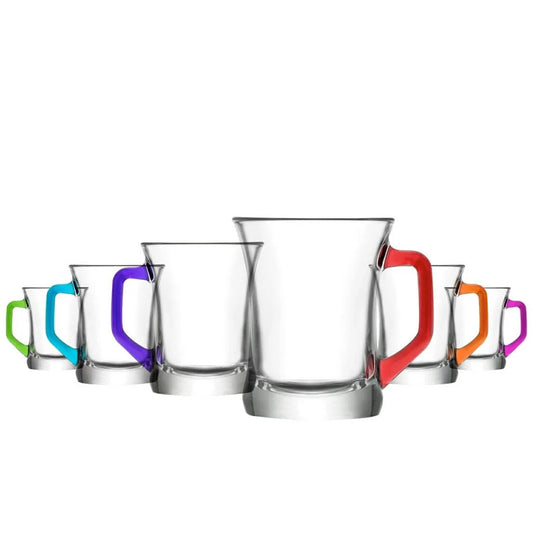 6x Multicolour Base 225ml Zen+ Glass Coffee Mugs - Tea Latte Cappuccino Hot Chocolate Drink Drinking Glasses Cups Set - By LAV