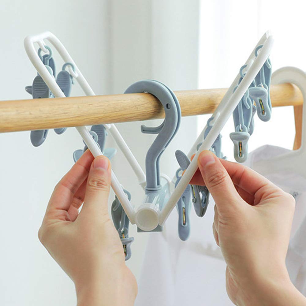 2 Pack Portable Folding Drip Hanger Travel Clip Socks Clothes Underwear Laundry Hanger Drying Rack with 12 Clips