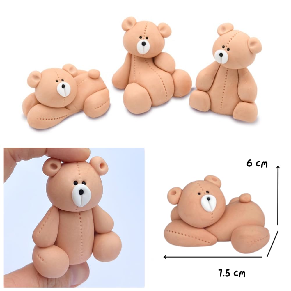 3Pcs Teddy Bears Cake Topper Christening Decoration 3D Edible Fondant Figures Great for Kids Boy Girl Birthday Baby Shower Easy to Use