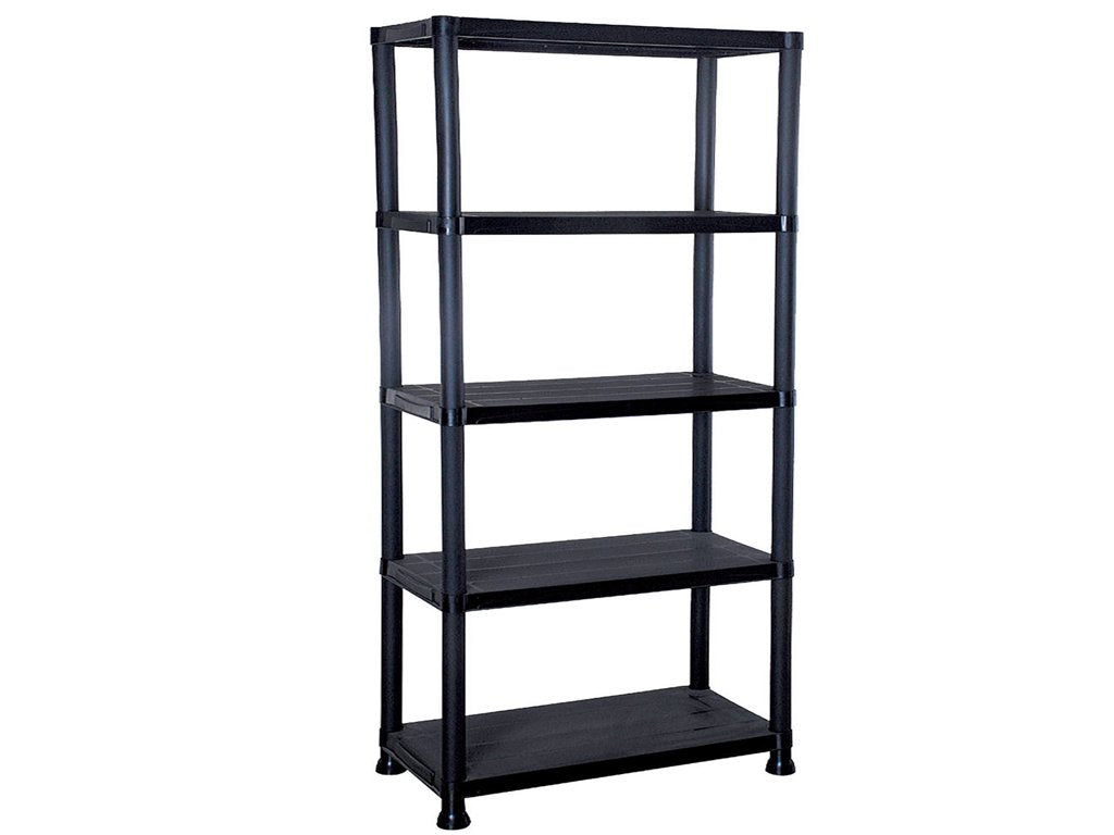 4/5 Tier Black Plastic Shelving Unit Storage Organised Garage/Home/Pantry Racking Shelf Shelves Workbench Workman Bays Racking Tools Paint Stationary Parts (5 Tier) by E-Bargains