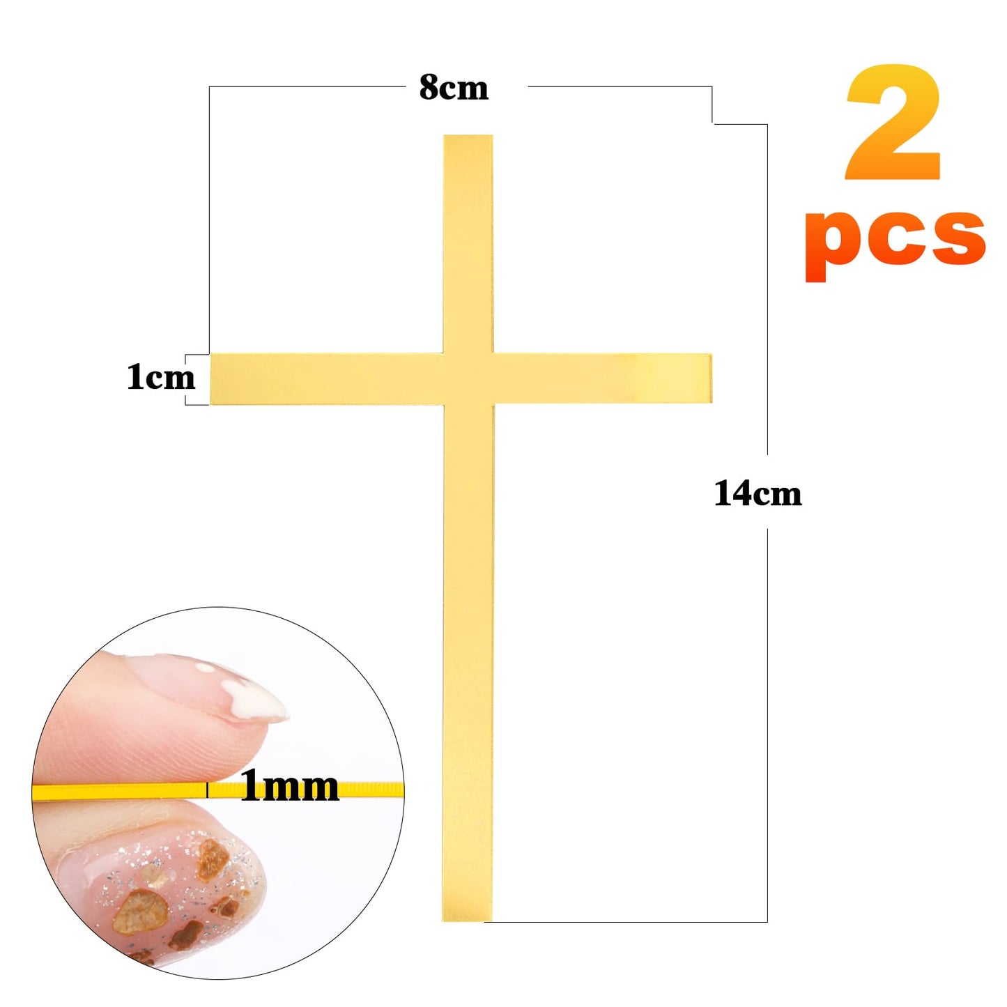 2pcs Cross Cake Topper Acrylic Mirror Baptism Cake DecoratioN Gold for Baptism Party Birthday Wedding DIY Cake Supplies