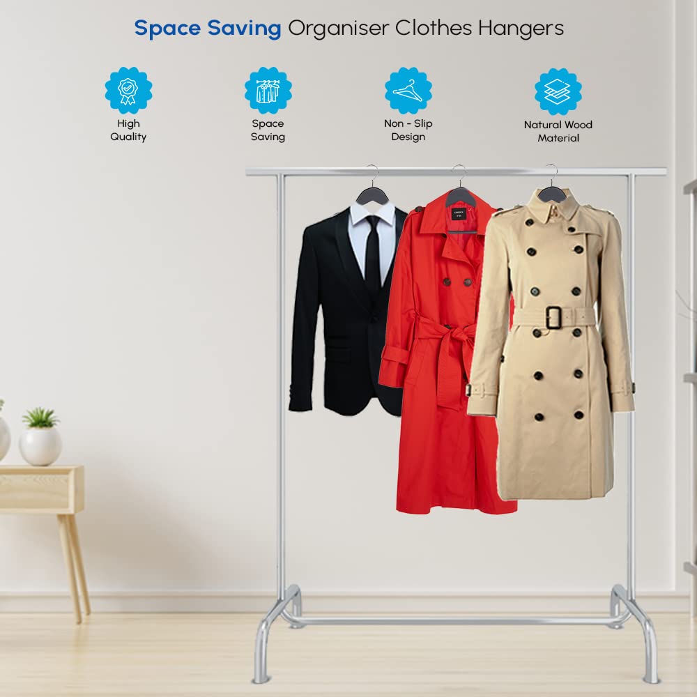 1ABOVE Strong Black Wooden | Made By Natural Wood and Non-Slip Trouser bar | Coat Hangers | Strong Shoulder Notches (20) 20