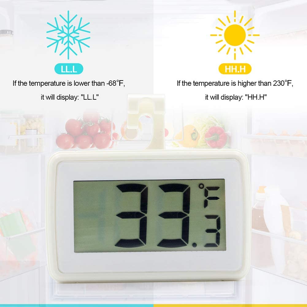 4PCS Digital Refrigerator Thermometer, Waterproof Freezer Room Thermometer,High Precision Fridge Alarm Thermometer with Hook for Kitchen Home,°C/°F Convertible 4