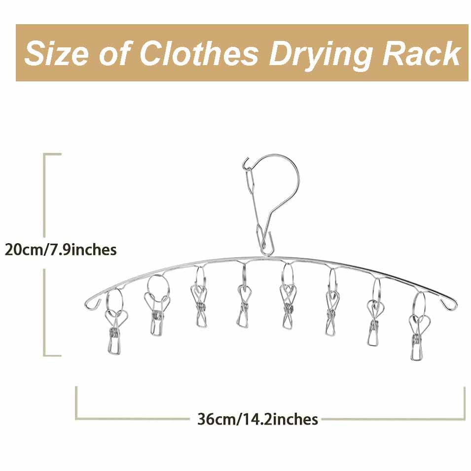 20 Clips Sock Dryer Folding Stainless Steel Laundry Drying Rack Sock Hanger Underwear Windproof Peg Airer Peg Hanger Space Saver Drip Hanger for Socks, Underwear Drying Towels, Bras, Baby Clothes