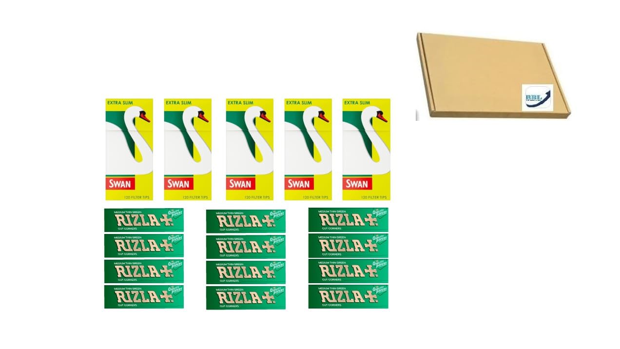 600 Rizla Green Rolling Paper With 600 Swan Extra Slim Filter Tips 600 RIZLA GREEN AND 600 EXTRA SLIM FILTER