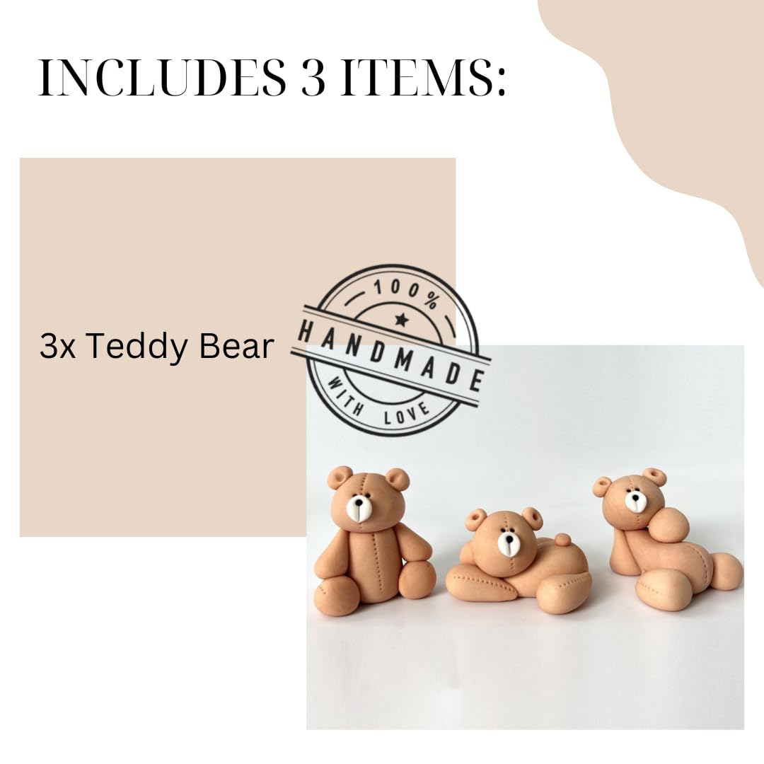 3Pcs Teddy Bears Cake Topper Christening Decoration 3D Edible Fondant Figures Great for Kids Boy Girl Birthday Baby Shower Easy to Use