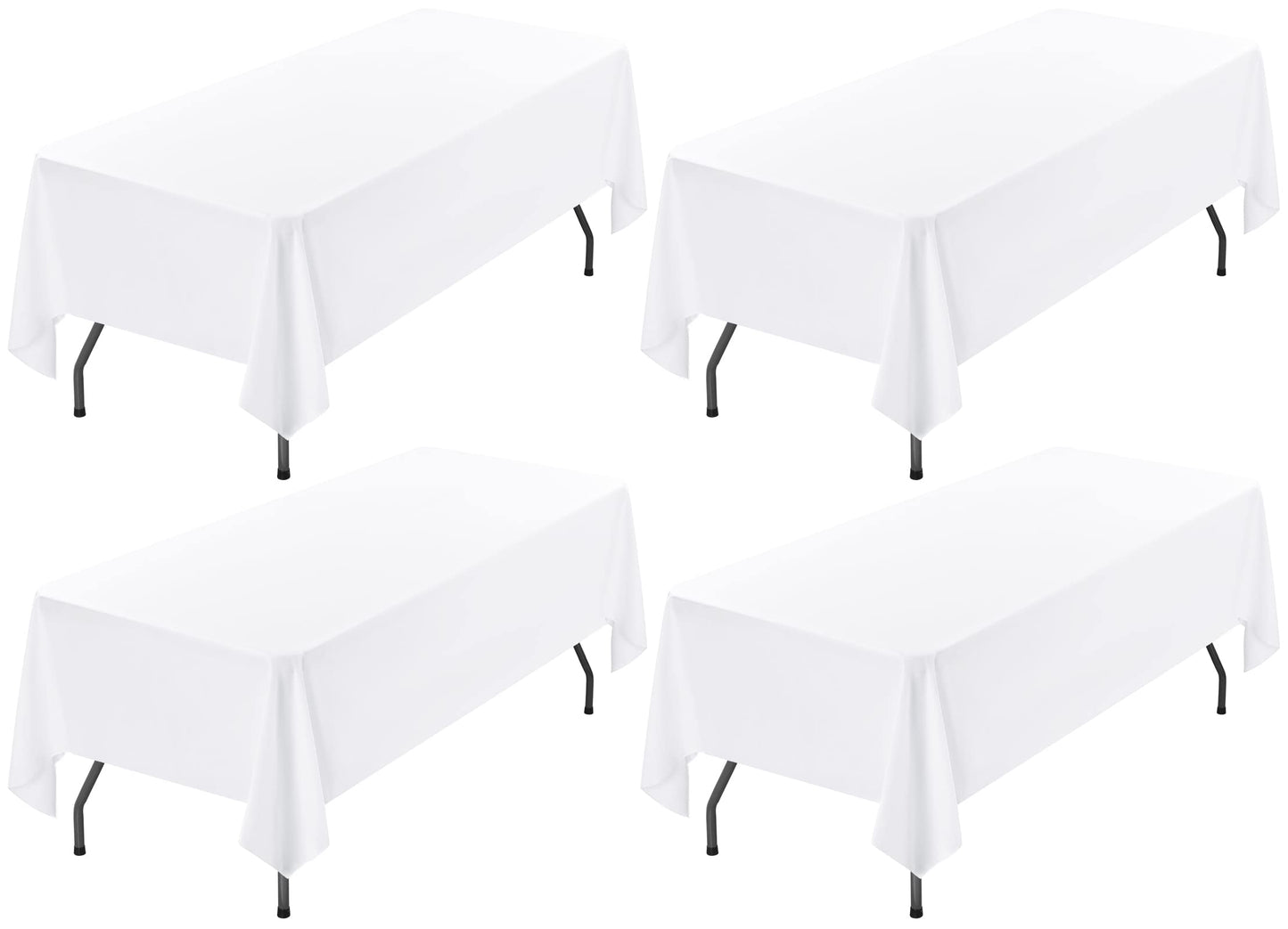 4 Pack White Polyester Tablecloth for 6ft Rectangle Tables 60 x 102 Inch Rectangular Fabric Table Clothes Washable White Polyester Table Covers for Wedding Banquet Restaurant Buffet Parties Camping 153x260cm|60x102in 4