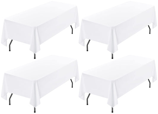 4 Pack White Polyester Tablecloth for 6ft Rectangle Tables 60 x 102 Inch Rectangular Fabric Table Clothes Washable White Polyester Table Covers for Wedding Banquet Restaurant Buffet Parties Camping 153x260cm|60x102in 4