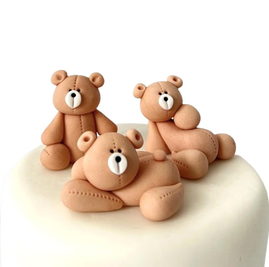 3Pcs Teddy Bears Cake Topper Christening Decoration 3D Edible Fondant Figures Great for Kids Boy Girl Birthday Baby Shower Easy to Use