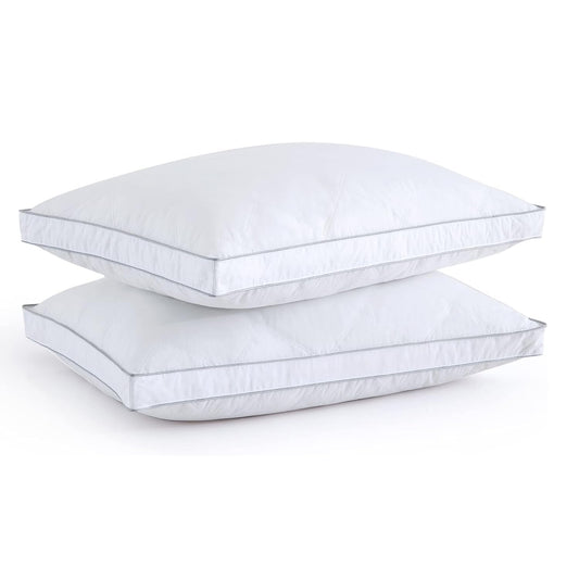 4 Inch Thick Gusseted Box Walled Pillows 2 Pack, Orthopedic Neck & Back Support Bed Pillows Pair, Hypoallergenic & Breathable 250 Thread Count 100% Cotton Outer Cover