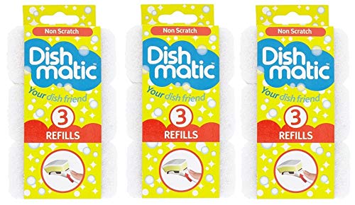 9 x Dishmatic Non Scratch White Refill Sponges Cleaning Scourer