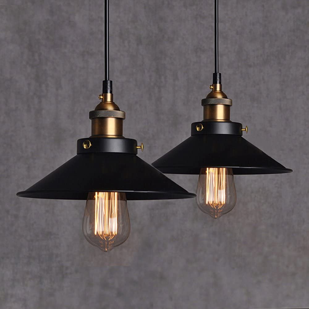 2 Pack Vintage Industrial Black Pendant Light for Kitchen Island, Retro Chandeliers Fixtures E26 E27 Base, Hanging Ceiling Light Lamp Fixture, Bar Lights Hanging