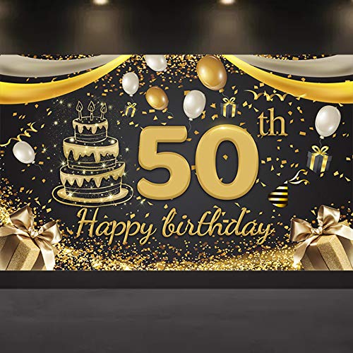 50th Birthday Decorations | 180x110cm Large Fabric Happy 50th Birthday Banner Decorations Backdrop | 50th Birthday Photo Background Birthday Gifts for Women Men Girls Boys (50th)