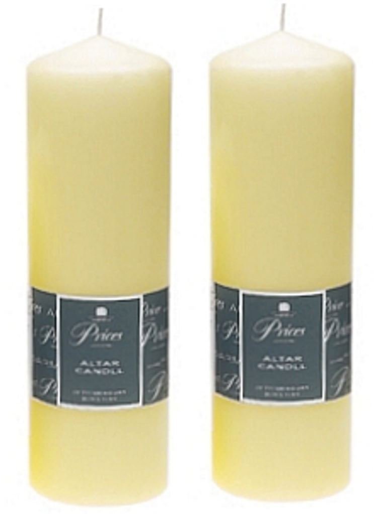 2 x Prices Ivory Altar Candle 250mm X 80mm 125 Hours Burn Time