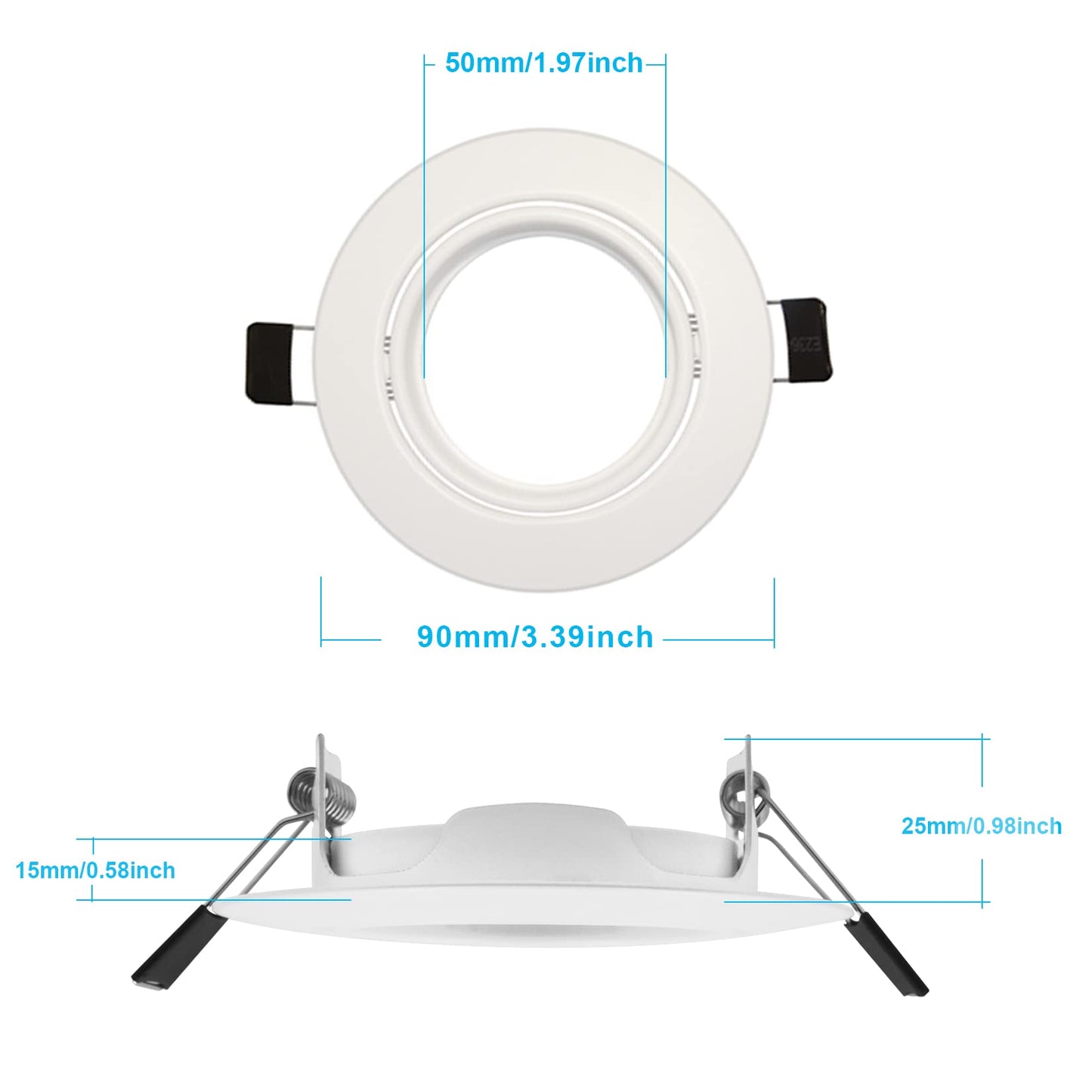 10x Modern GU10 Downlights for Ceiling, Round Matt White Metal Frame for Recessed Ceiling Lights, Tilt Swivel Spotlight - External Dimensions: 90mm, Cut-Out Hole Size:68-80 mm