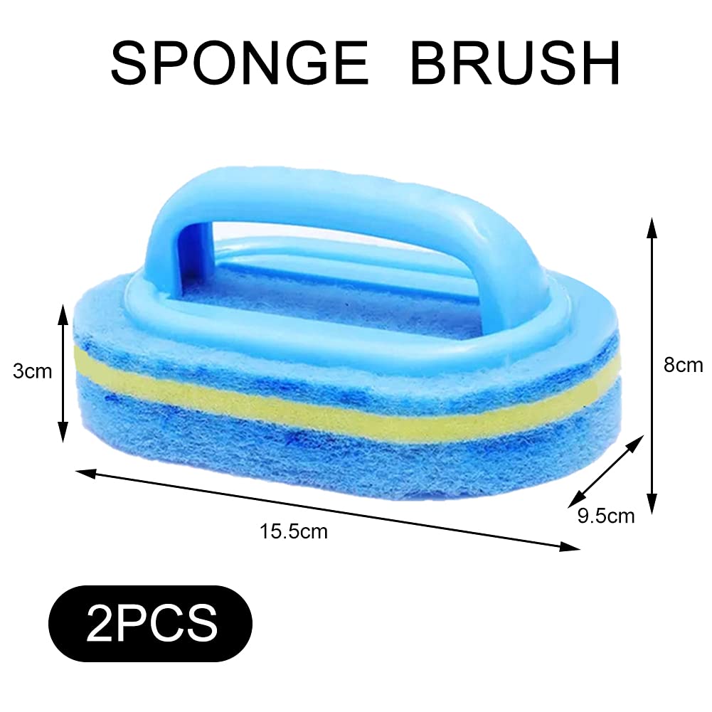 2Pcs Cleaning Brush,Bathroom Cleaning Sponge,Cleaning Sponge for Kitchen Bathtub Bath Toilet Wall Floor Tile Scrub Brush with Handle