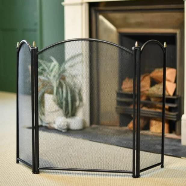 3 Panel Folding Fire Guard Fire Place Guard Fire Screen Spark Flame Guard Curved Folding Design, Black