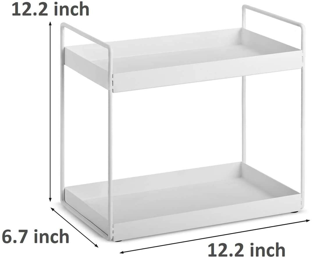 2-Tier Bathroom Countertop Organiser Vanity Tray Cosmetic & Makeup Storage Kitchen Spice Rack Standing Shelf, White