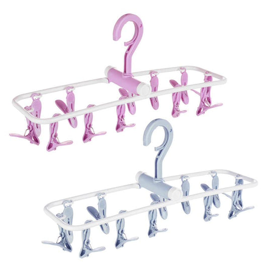 2 Pack Portable Folding Drip Hanger Travel Clip Socks Clothes Underwear Laundry Hanger Drying Rack with 12 Clips