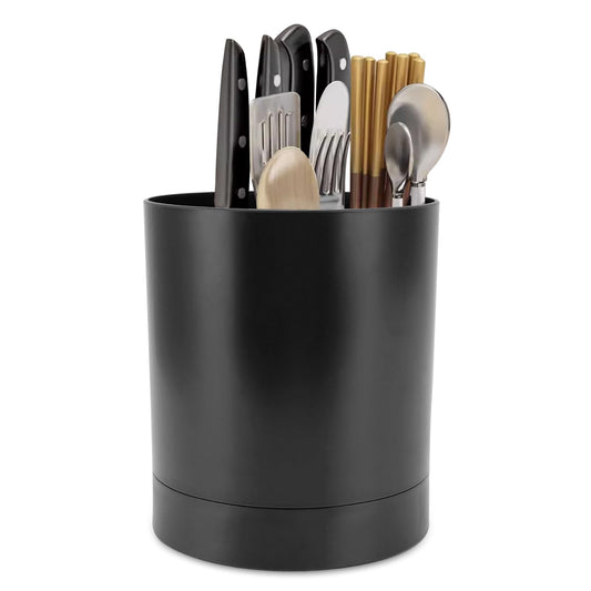 360° Rotating Black Utensil Holder Caddy, 3 Compartment Kitchen Utensil Holder Rotating Utensil Organizer Large Utensil Caddy Kitchen Utensil Pot Utensil Crocks for Kitchen Countertop