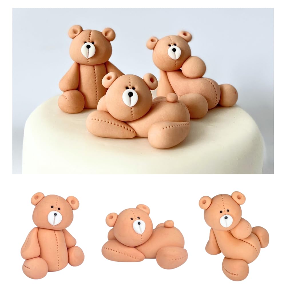 3Pcs Teddy Bears Cake Topper Christening Decoration 3D Edible Fondant Figures Great for Kids Boy Girl Birthday Baby Shower Easy to Use