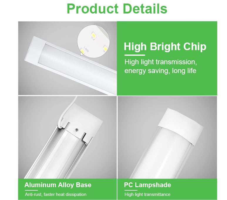 2 Pcs 4FT 115cm LED Batten Light,40W LED Tube Light Ceiling Surface Mounted Light Natural White 4000K 4000LM 130 °Beam Angle Ceiling Light for Shop,Office,Living Room,Garage，Warehouse, Kitchen