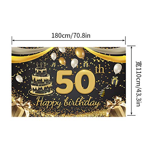 50th Birthday Decorations | 180x110cm Large Fabric Happy 50th Birthday Banner Decorations Backdrop | 50th Birthday Photo Background Birthday Gifts for Women Men Girls Boys (50th)