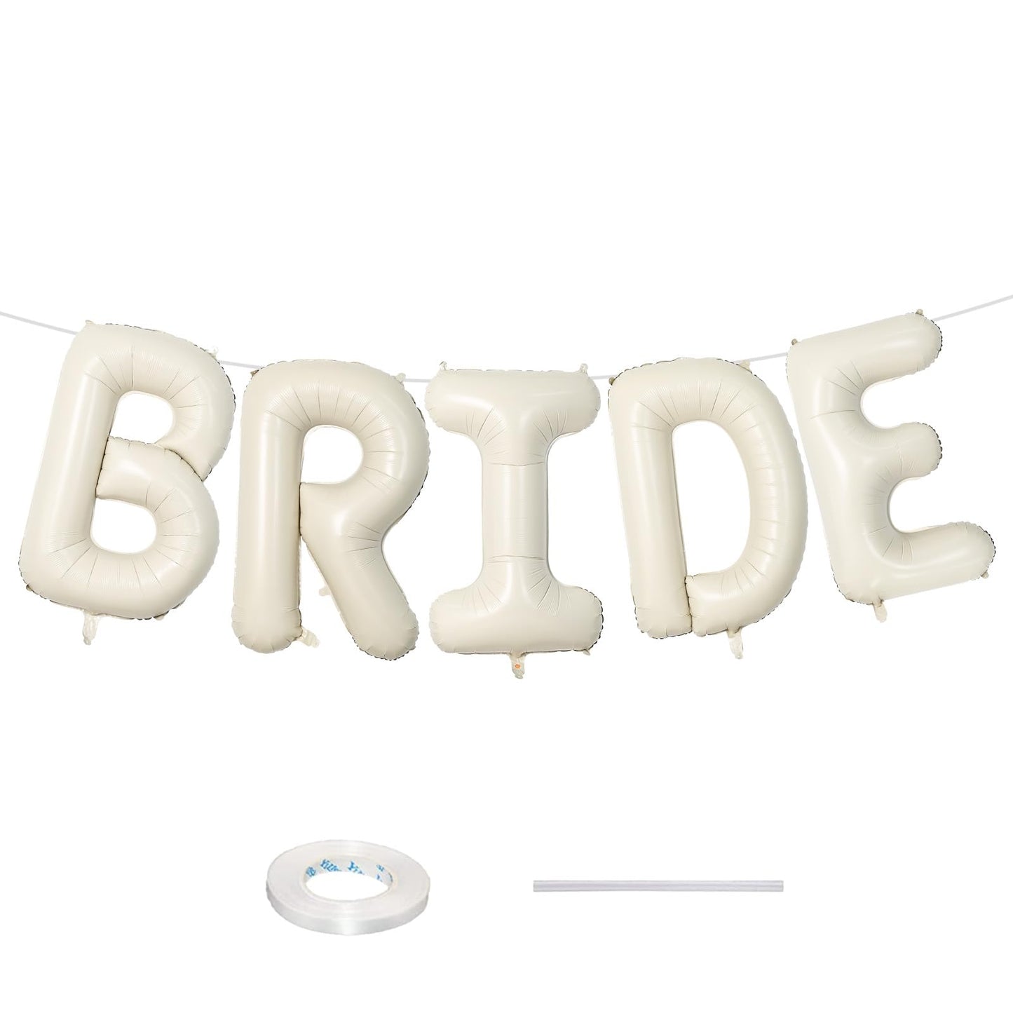 40 Inch Beige BRIDE Balloons for Hen Party Decorations, Cream White Sand Bride Foil Balloon Letter, Ivory Alphabet Balloon Banner for Wedding Engagement Bride To Be Bachelorette Bridal Shower Supplies Cream - Bride