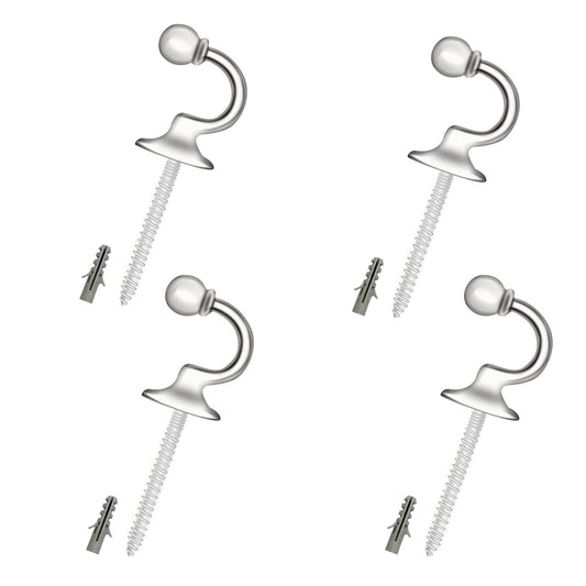 4 PCS Curtain Tie Backs Hooks, Ball End Curtain Holdbacks Hooks U Shaped Curtain Tie Hooks Heavy Duty Curtain Hooks Silver Curtain Tie Back Fixings for Curtains Clothes Coat Hanger Hook