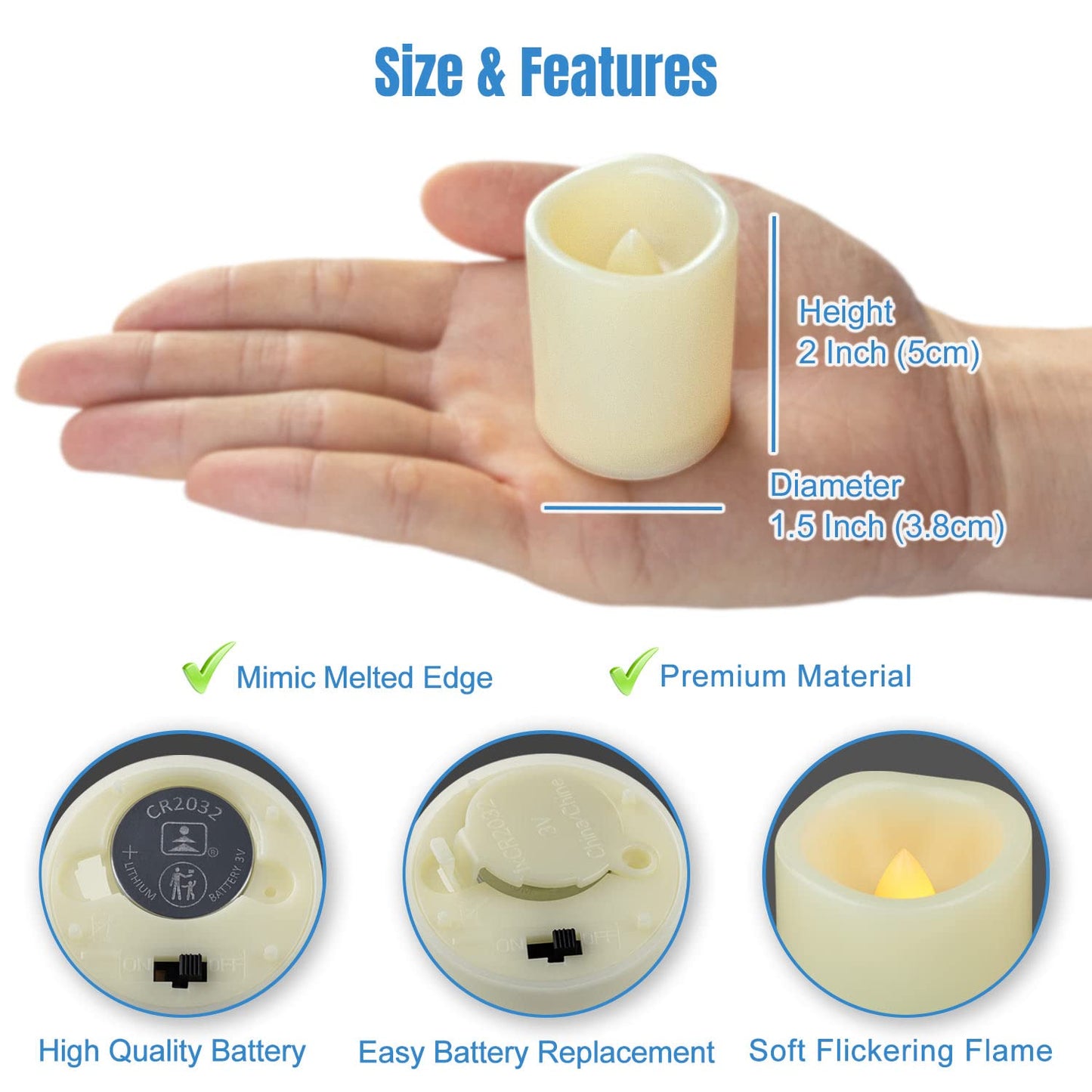 24 PCS 5cm LED Flameless Flickering Votive Tea Lights Candle Battery Operated/Electric Flicker Tealights Bulk Fake Candles for Wedding, Party, Festival, Christmas Decorations (Batteries Included)