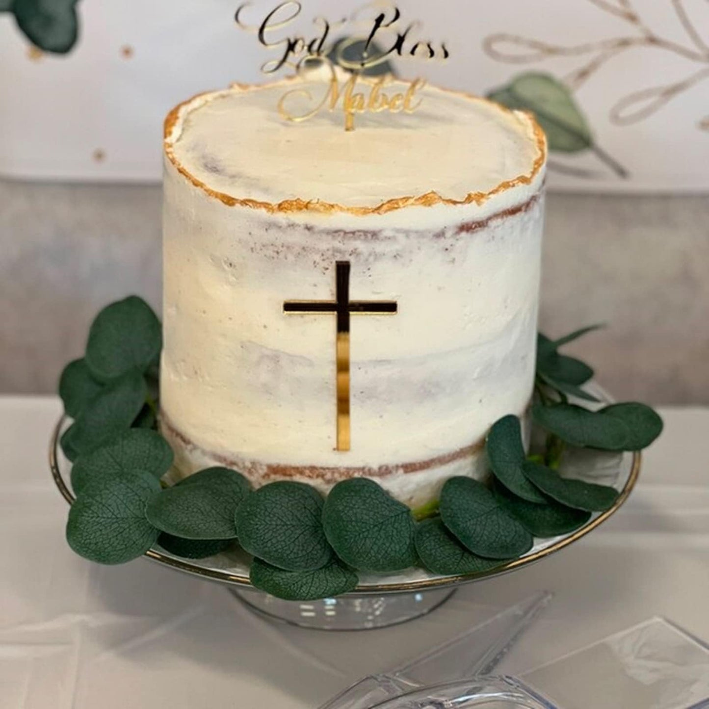 2pcs Cross Cake Topper Acrylic Mirror Baptism Cake DecoratioN Gold for Baptism Party Birthday Wedding DIY Cake Supplies