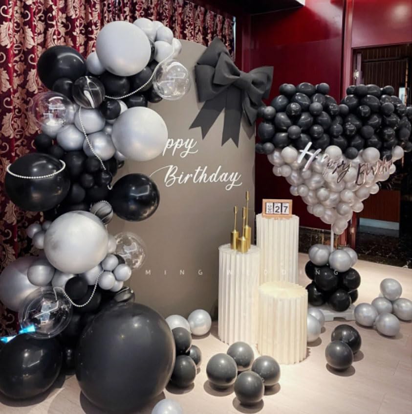 60pcs 12inches Sliver and Black White Balloons Set, Black White Sliver 60 Balloons, Sliver Black White Balloons for Graduation Birthday Wedding Anniversary Baby Shower Party Decorations Silver Black White Balloons