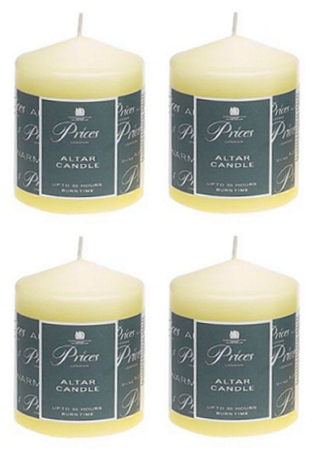 4 x Prices Ivory Altar Candle 100mm X 80mm 50 Hours Burn Time